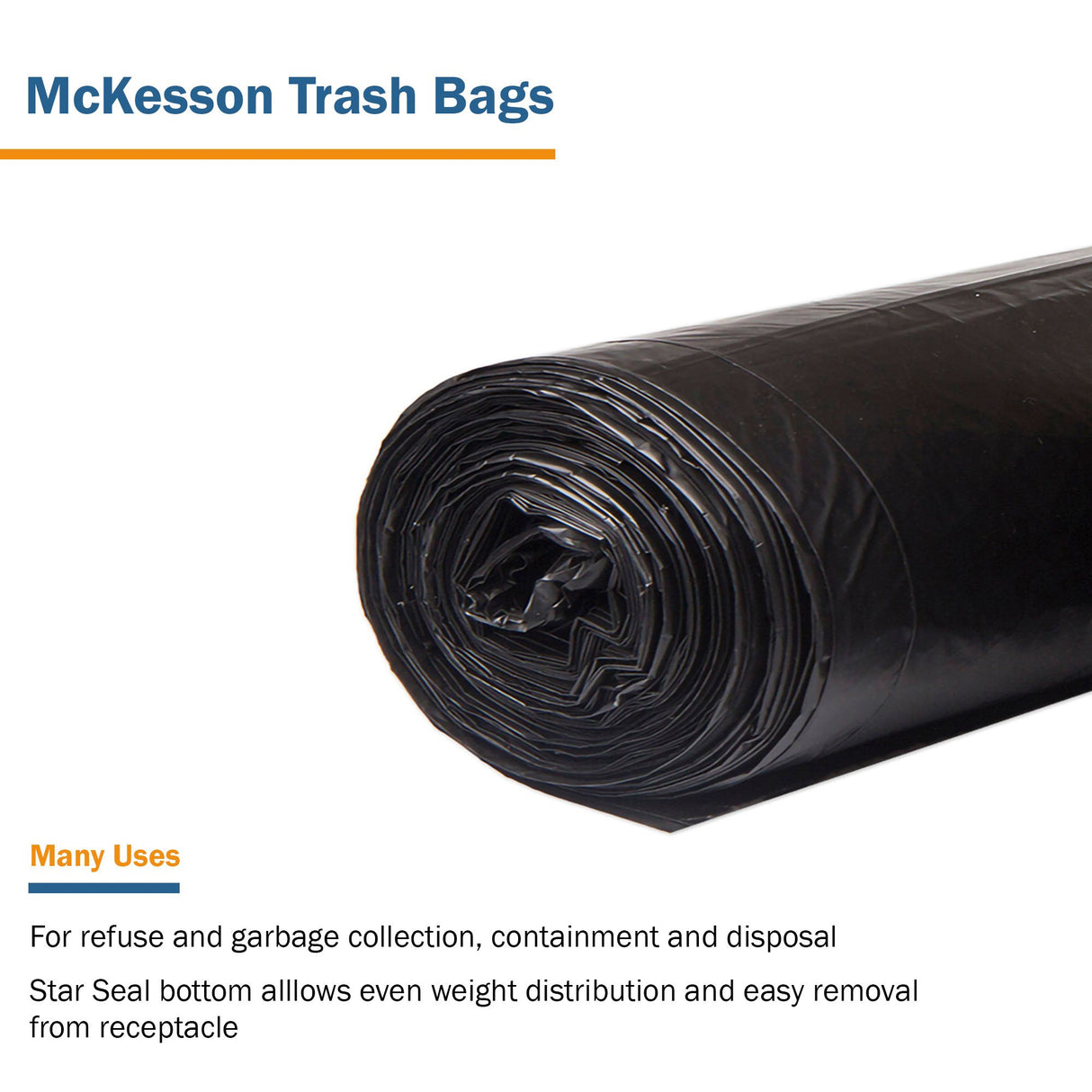 Trash Bag McKesson 56 gal. Black LLDPE 1.5 mil 43 X 47 Inch Star Seal Bottom Coreless Roll
