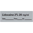 Drug Label Pdc® Anesthesia Label Lidocaine 2% 20mg/ml Date_time_int._ Gray 1/2 X 1-1/2 Inch - Behope