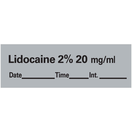 Drug Label Pdc® Anesthesia Label Lidocaine 2% 20mg/ml Date_time_int._ Gray 1/2 X 1-1/2 Inch - Behope