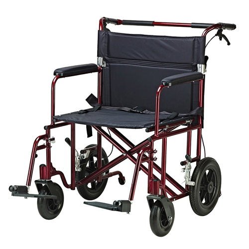 Fauteuil de transport bariatrique 22 pouces rouge avec 12 roues arrière anticrevaison