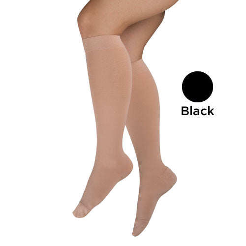 Genouillères de compression fermes XL noires 20-30 mmHg, orteils fermés