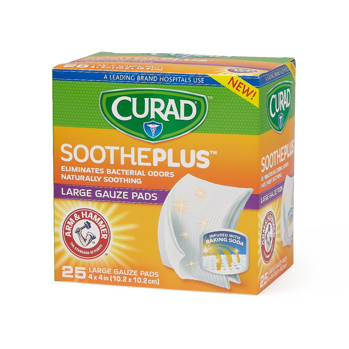 CURAD SoothePlus Gauze Pads with Arm and Hammer Baking Soda