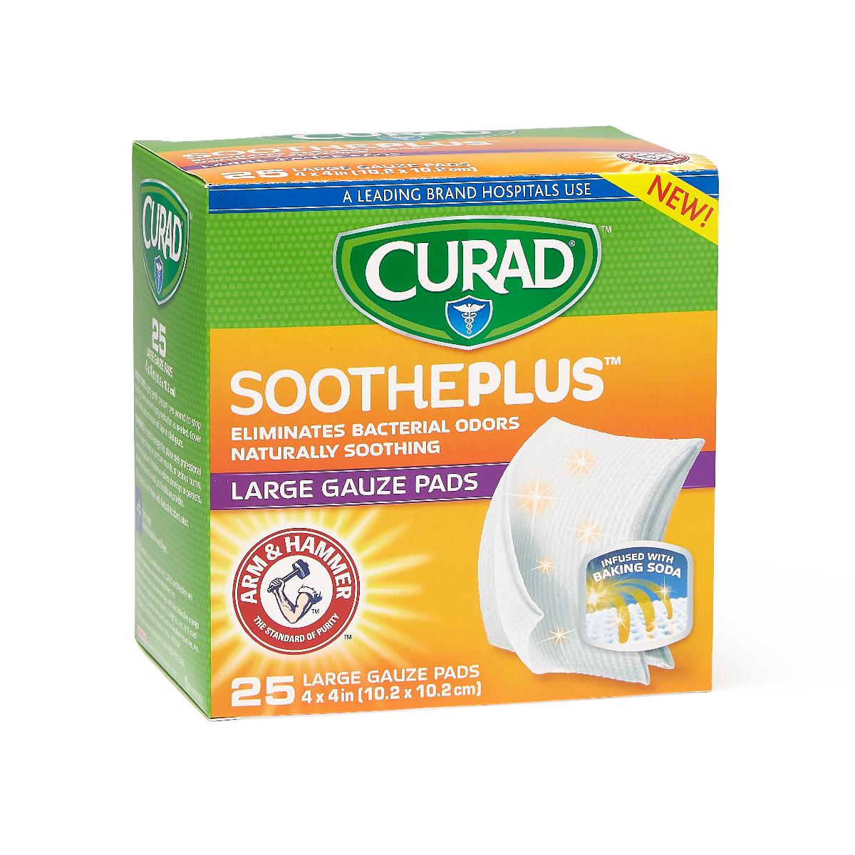 CURAD SoothePlus Gauze Pads with Arm and Hammer Baking Soda