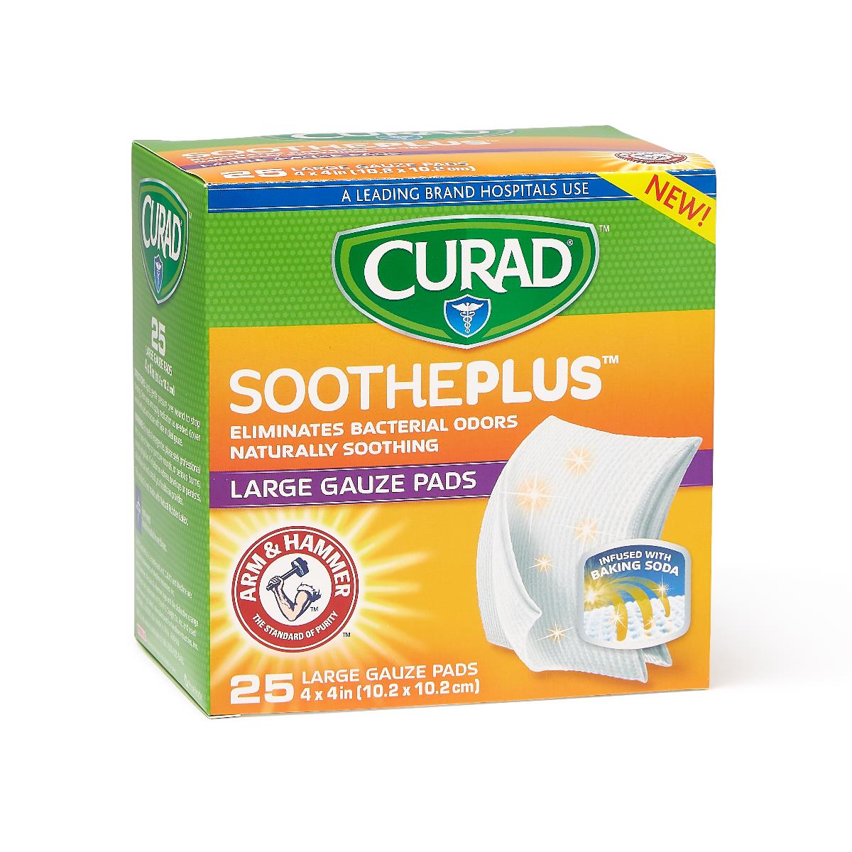 CURAD SoothePlus Gauze Pads with Arm and Hammer Baking Soda