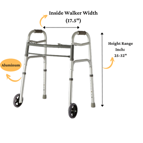 Medline Youth Two-Button Folding Walkers with 5" Wheels