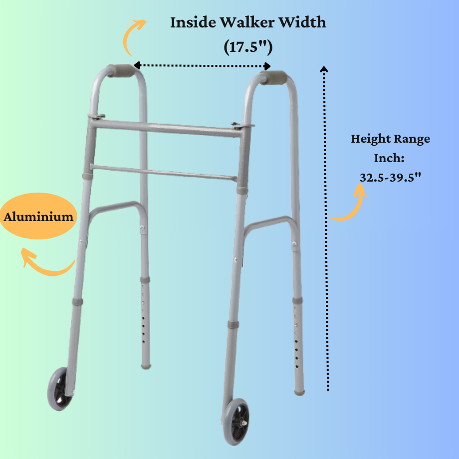 Medline 2-Button Folding Walker w 5in Wheels (Pack of 4)