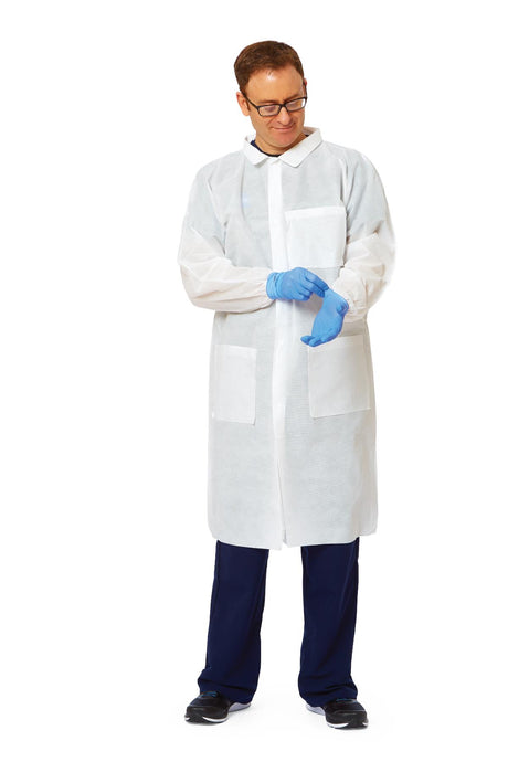 Knit-Cuff Multilayer SMS Lab Coats with Traditional Collar