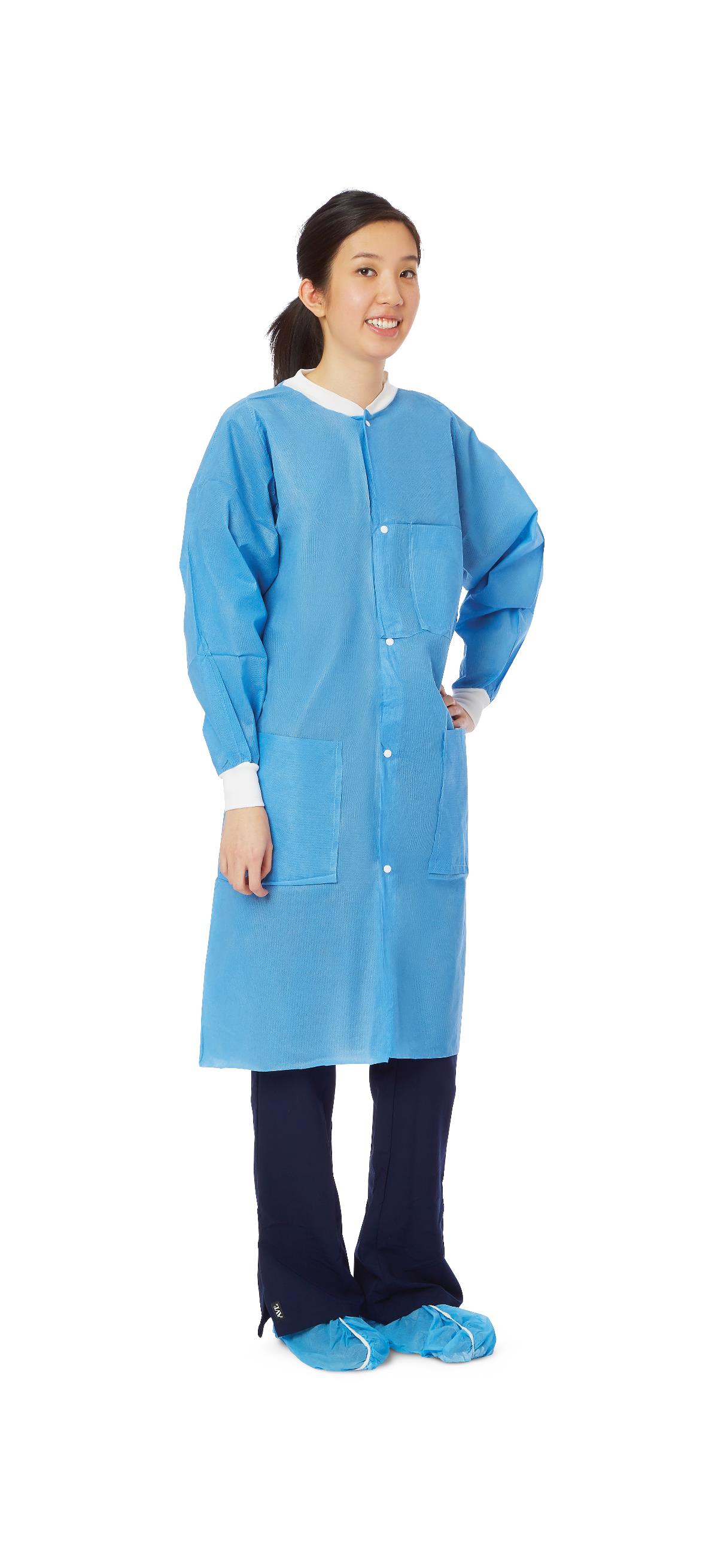 Medline Disposable Knit Cuff / Knit Collar Multilayer Lab Coats