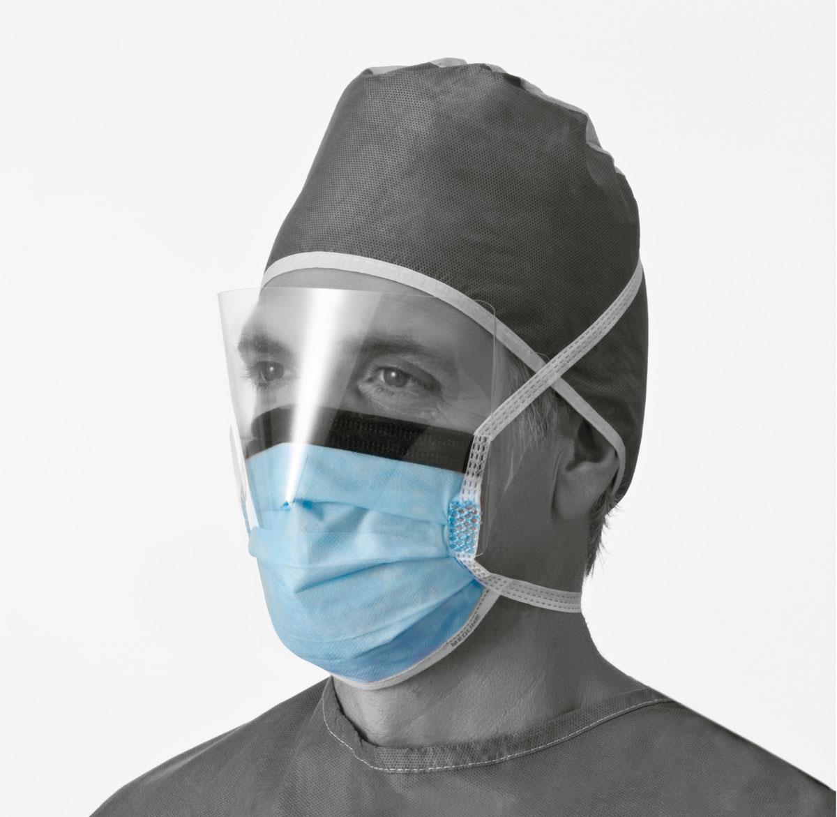 Medline ASTM L1 Surgical Face Mask with Anti-Fog, Shield, and Ties