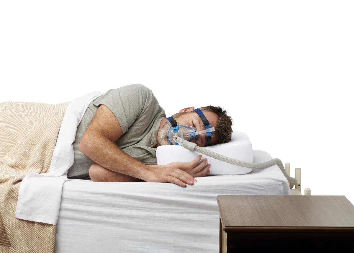 Medline CPAP pillow highlighting the breathable fabric.