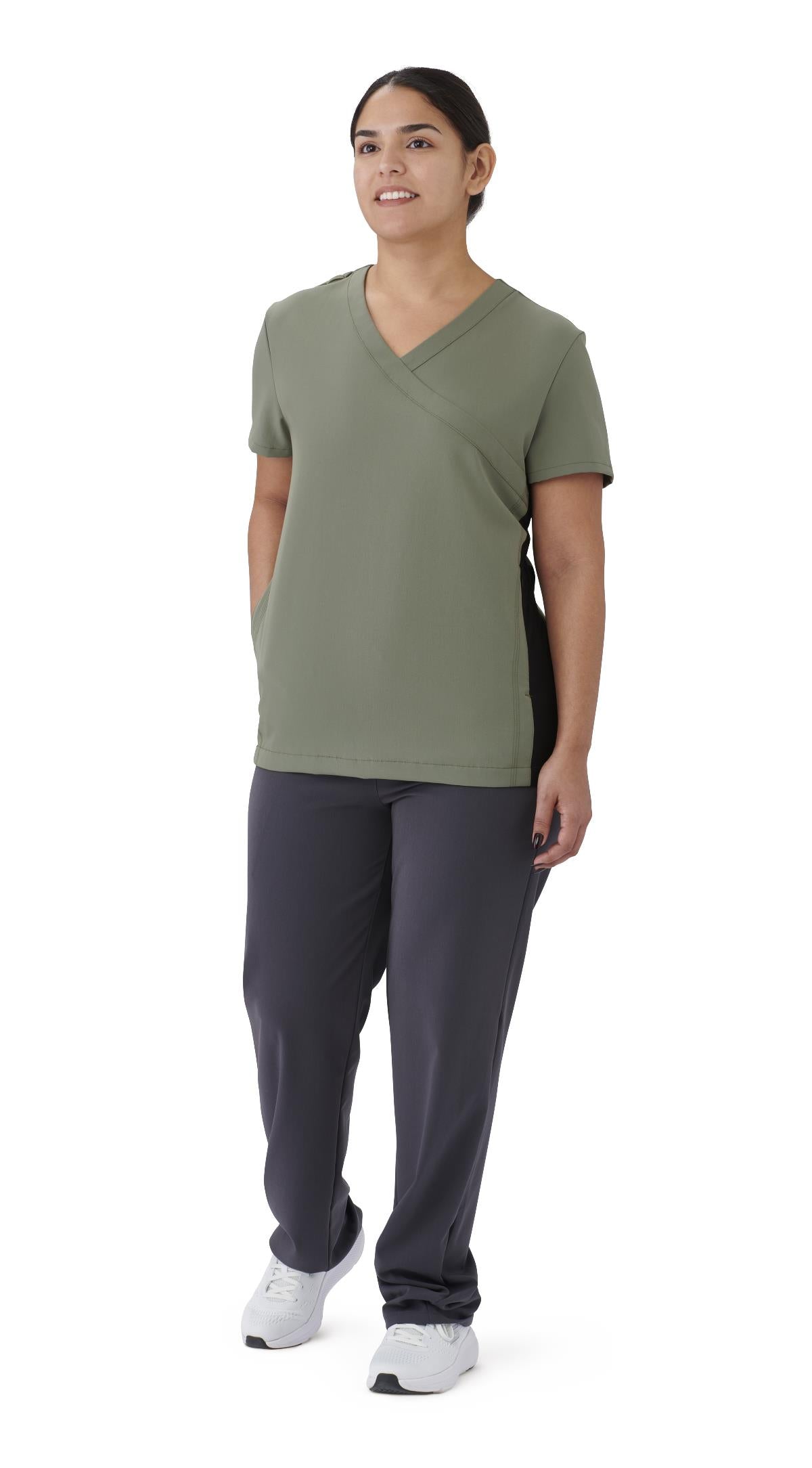 Staten AVE Women's Yoga-Style Scrub Tops with Zipper Pockets (Style 4865)
