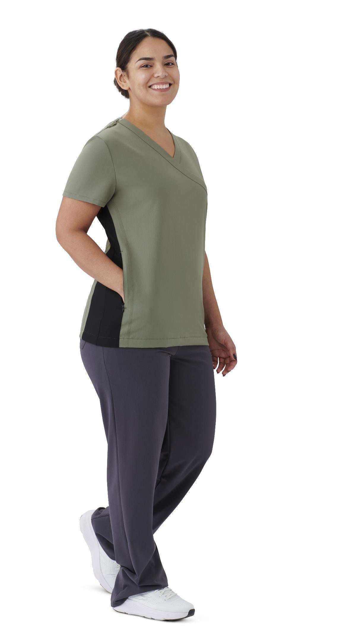 Staten AVE Women's Yoga-Style Scrub Tops with Zipper Pockets (Style 4865)