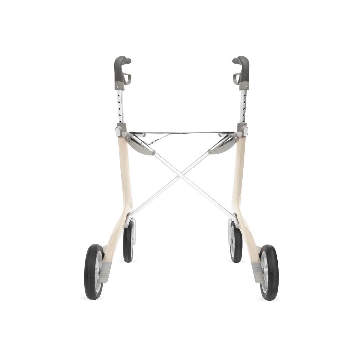 Byacre Carbon Ultralight Rollator, rear view, showing wheels and braking system.
