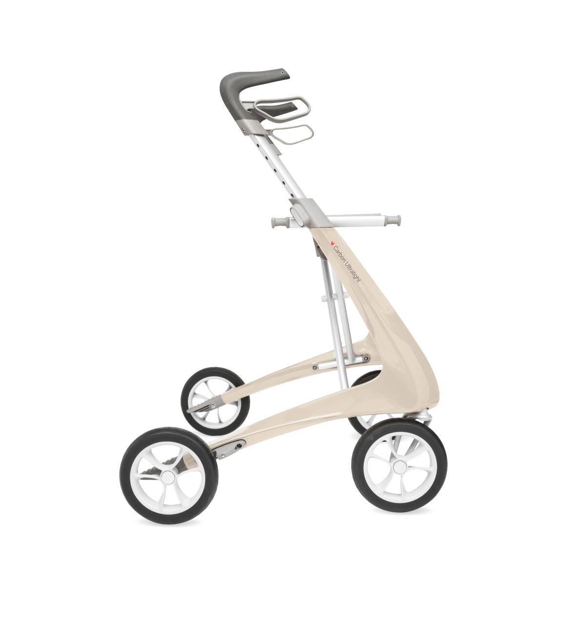 Byacre Carbon Ultralight Rollator, folded for compact storage and transport.