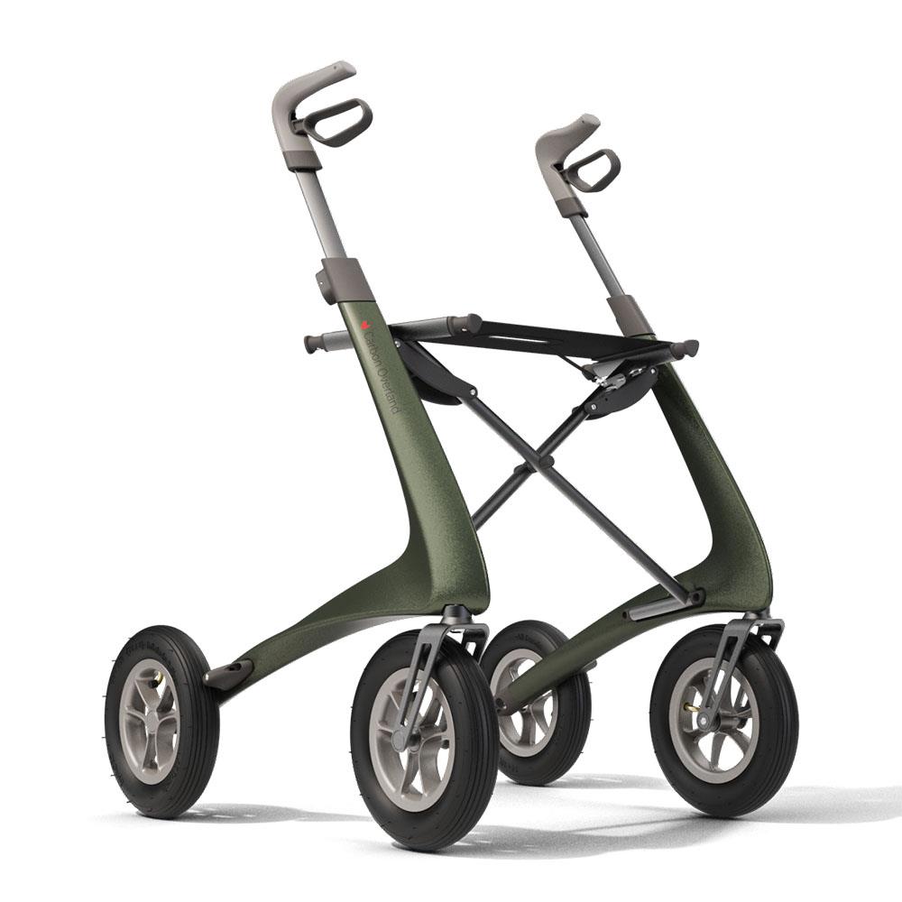 Byacre Carbon Overland Rollator, showing ergonomic handles and braking system.