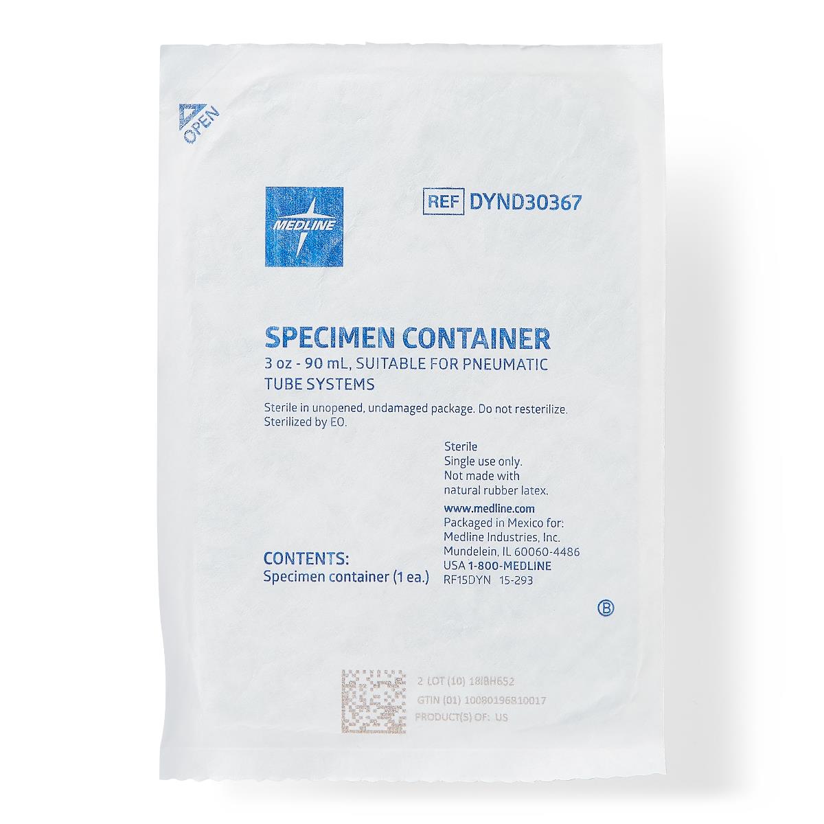 Medline Pneumatic Tube Sterile Specimen Containers