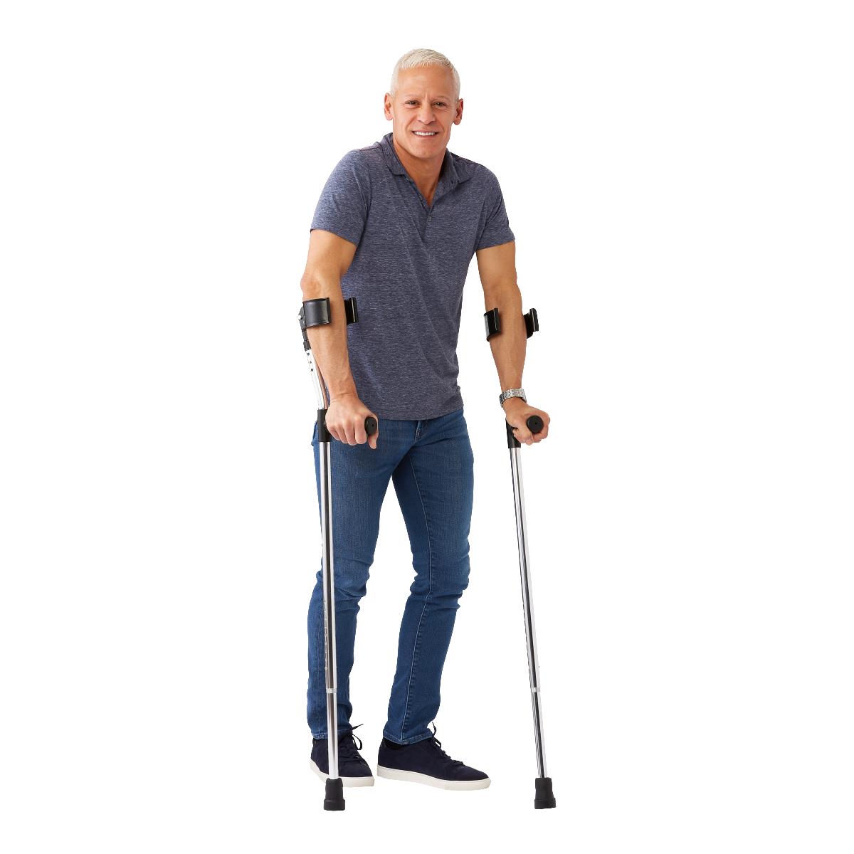 Medline Premium Forearm Crutches, side view, showing adjustable features