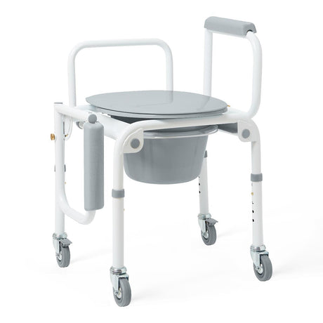 Medline Steel Drop-arm Commode, showing drop-arm feature for easy transfer.