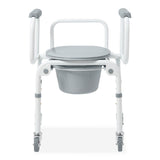 Medline Steel Drop-arm Commode, side view highlighting steel frame construction.