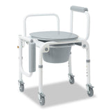 Medline Steel Drop-arm Commode, rear view showing backrest and frame structure.