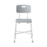 Medline Heavy Duty Bariatric Shower Chair with Back, side view, in a bathroom setting.