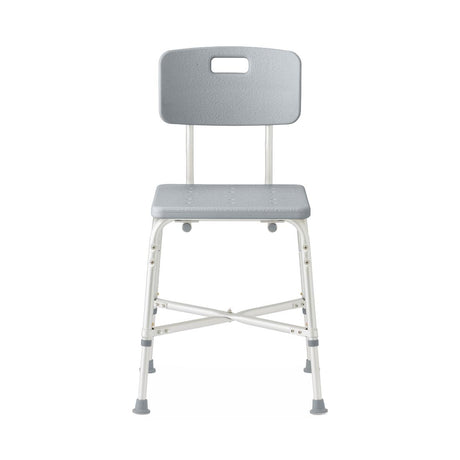 Medline Heavy Duty Bariatric Shower Chair with Back, side view, in a bathroom setting.