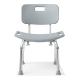 Medline shower chair with back, close-up of ergonomic features.
