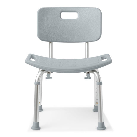 Medline shower chair with back, close-up of ergonomic features.