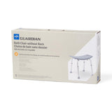 Medline Guardian shower chair/bench without back, close-up of legs.