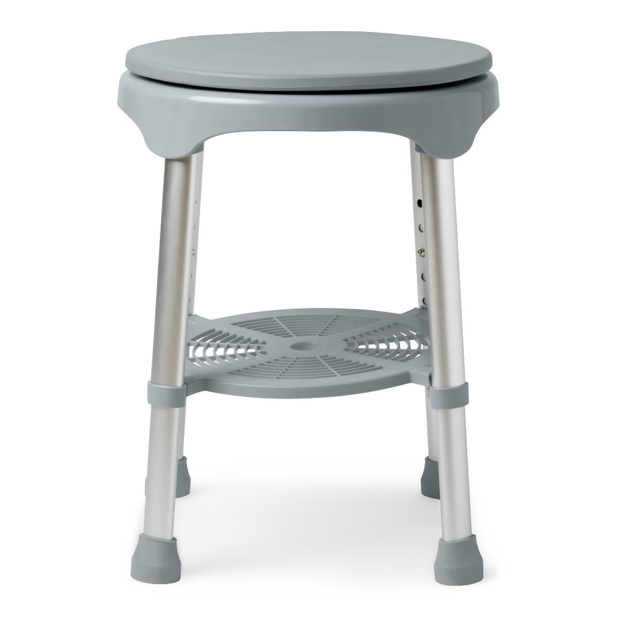 Medline Padded Swivel Shower Stool, close-up of padded seat and swivel mechanism.