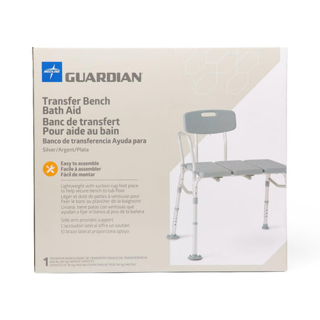 Medline transfer bench with back, showing detailed view of the seat.