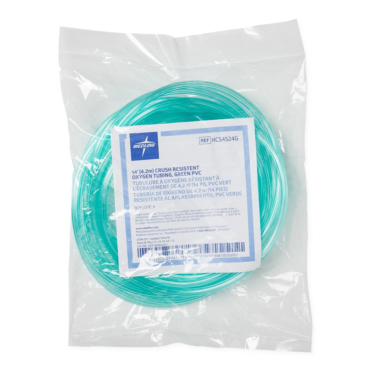 Medline Green Oxygen Tubing with Standard Connector