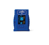 Medline High-impact Finger Pulse Oximeter, front view, with lanyard attachment point.