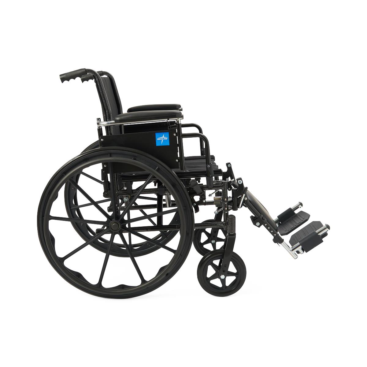 K3 Guardian Wheelchair with Nylon Upholstery, side view, showing wheel and frame.