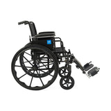 K3 Guardian Wheelchair with Nylon Upholstery, side view, showing wheel and frame.