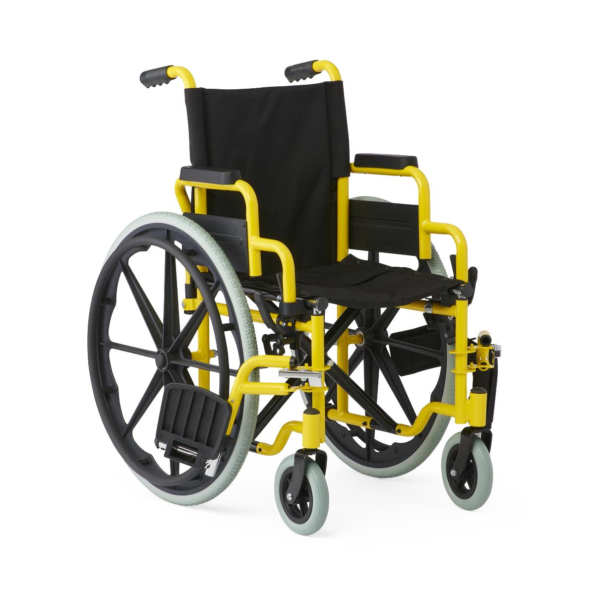 Side view of Medline Pediatric Wheelchair, showcasing wheel and frame design.