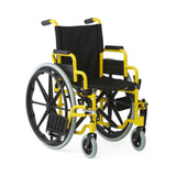 Side view of Medline Pediatric Wheelchair, showcasing wheel and frame design.