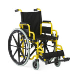 Rear view of Medline Pediatric Wheelchair, highlighting push handles and brakes.
