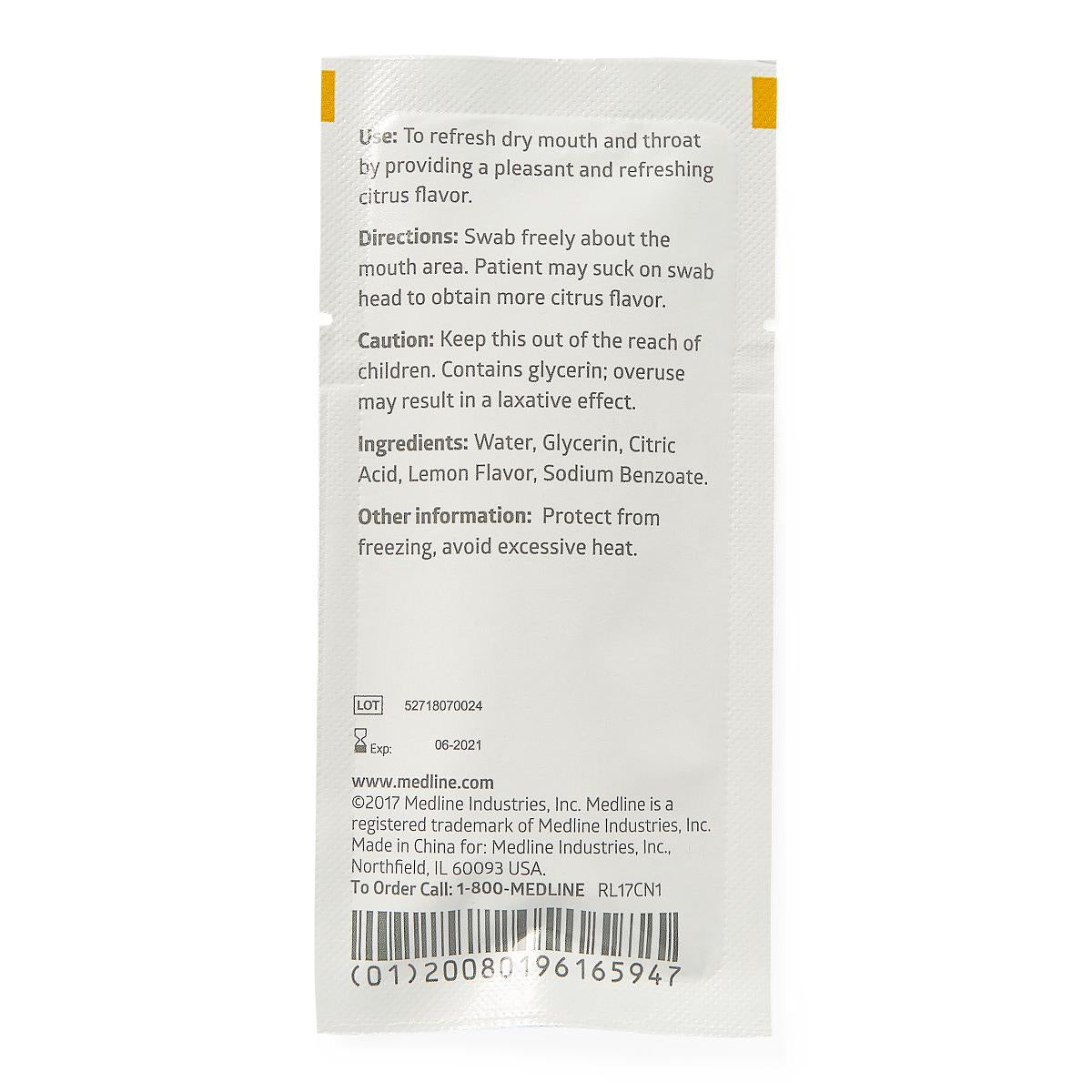 Lemon Glycerin Swabstick Medline Rayon Tip 3 Per Pack
