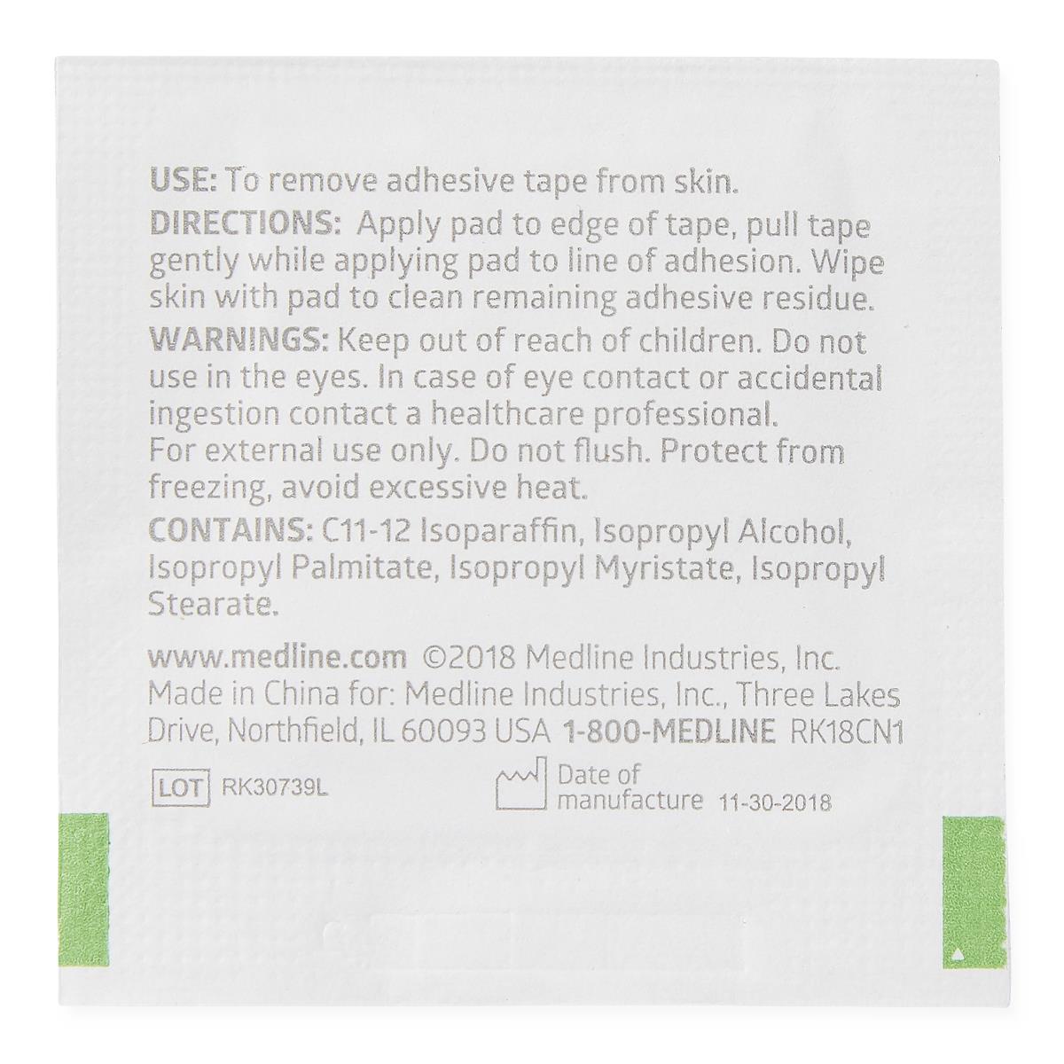 Medline Acetone-free Medical Adhesive Remover Pad, packaging detail.