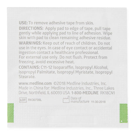 Medline Acetone-free Medical Adhesive Remover Pad, packaging detail.