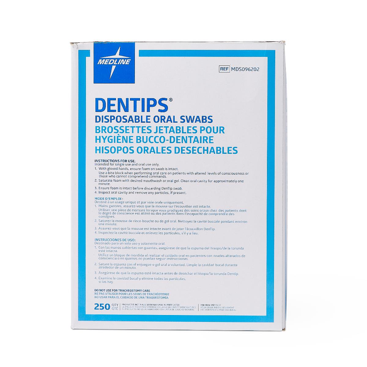 Medline Dentips untreated oral swab sticks, bulk packaging.