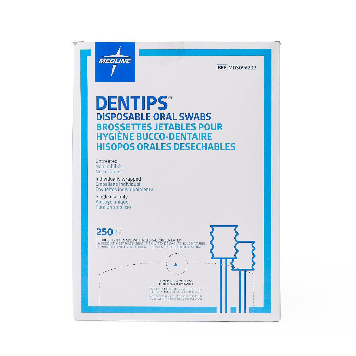 Medline Dentips untreated oral swab sticks, comparison with hand.