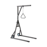 Freestanding bariatric trapeze with wheels, showing the support frame structure.