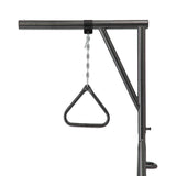 Freestanding bariatric trapeze with wheels, side view, demonstrating portability.