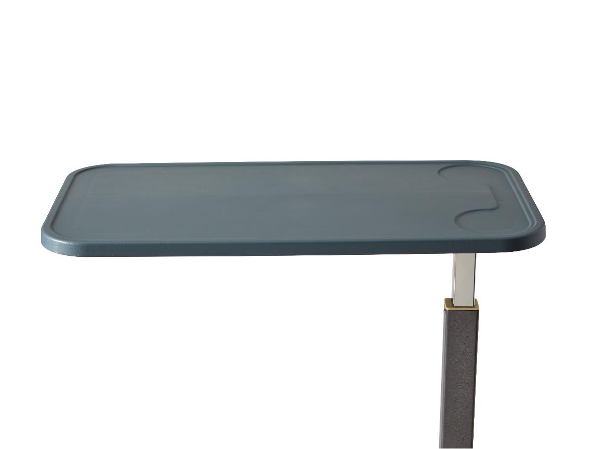 Composite H-base overbed table, close-up of the adjustable height mechanism.