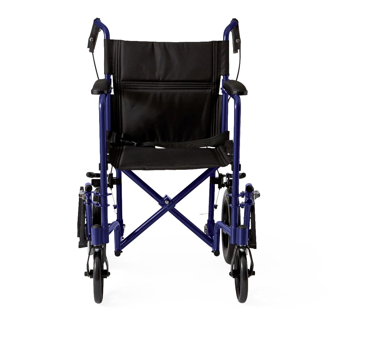 Aluminum basic transport chair, folded for compact storage.