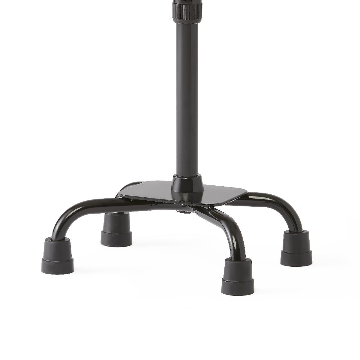 Top-down view of the Medline Aluminum Quad Cane's small base and shaft.