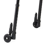 Detail of the 5-inch wheels on the Medline Folding Trigger Walker.