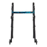 Medline Folding Trigger Walker with 5-inch wheels, rear view.